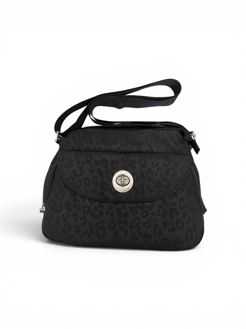 Baggallini Black Leopard-Print Crossbody with Turn-Lock